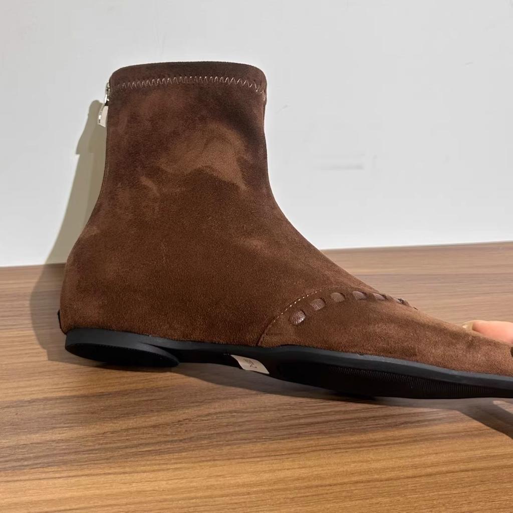 2025 new inner height increase explosion woven Korean version small square head suede bare boots niche short boots foreign versatile women's boots