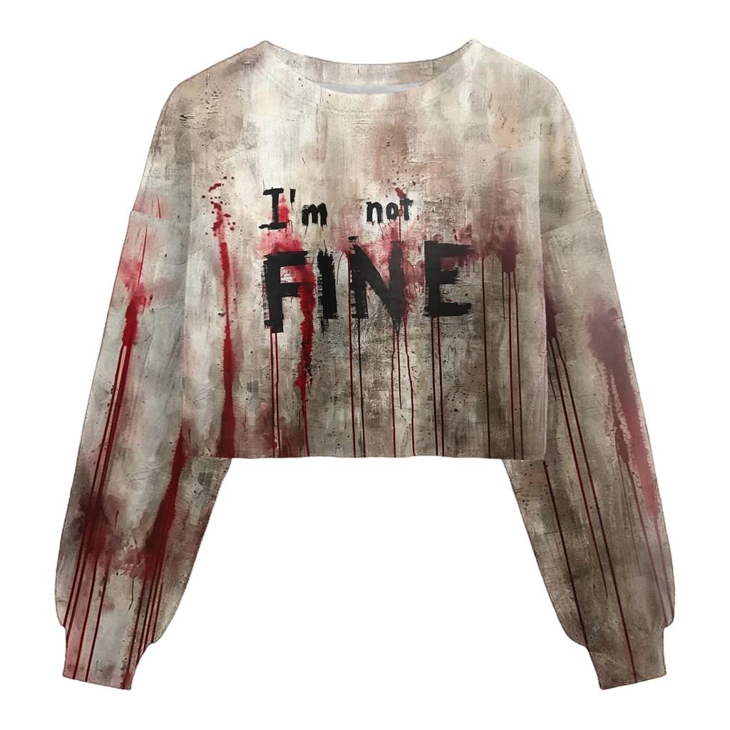 Women's Fashion Halloween Printed Navel-Exposed Long Sleeve Pullover Sweatshirt