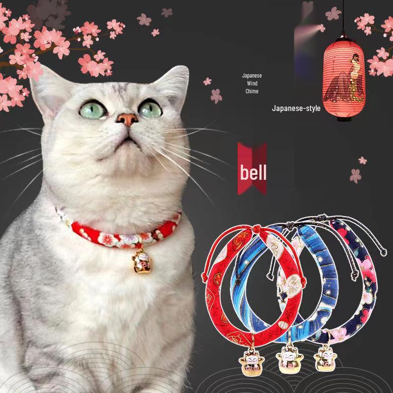Maneki-Neko Style Pet Collar with Bell - Japanese & Korean Inspired for Cats and Dogs