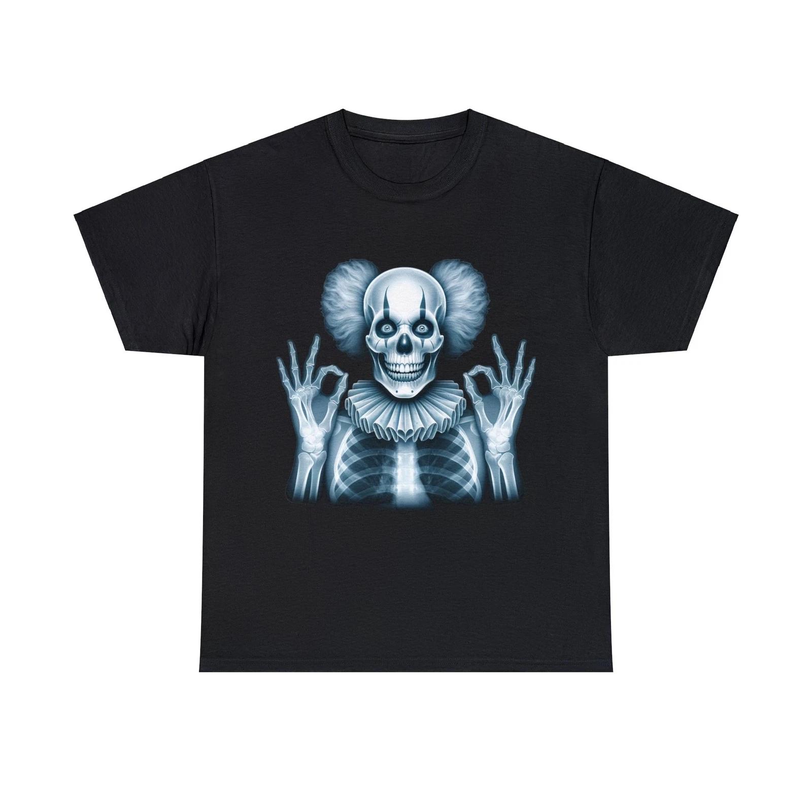 Unisex Adult Scary Clown T Shirt X Ray Photo Funny Graphic Tee Insane Creepy 3XL
