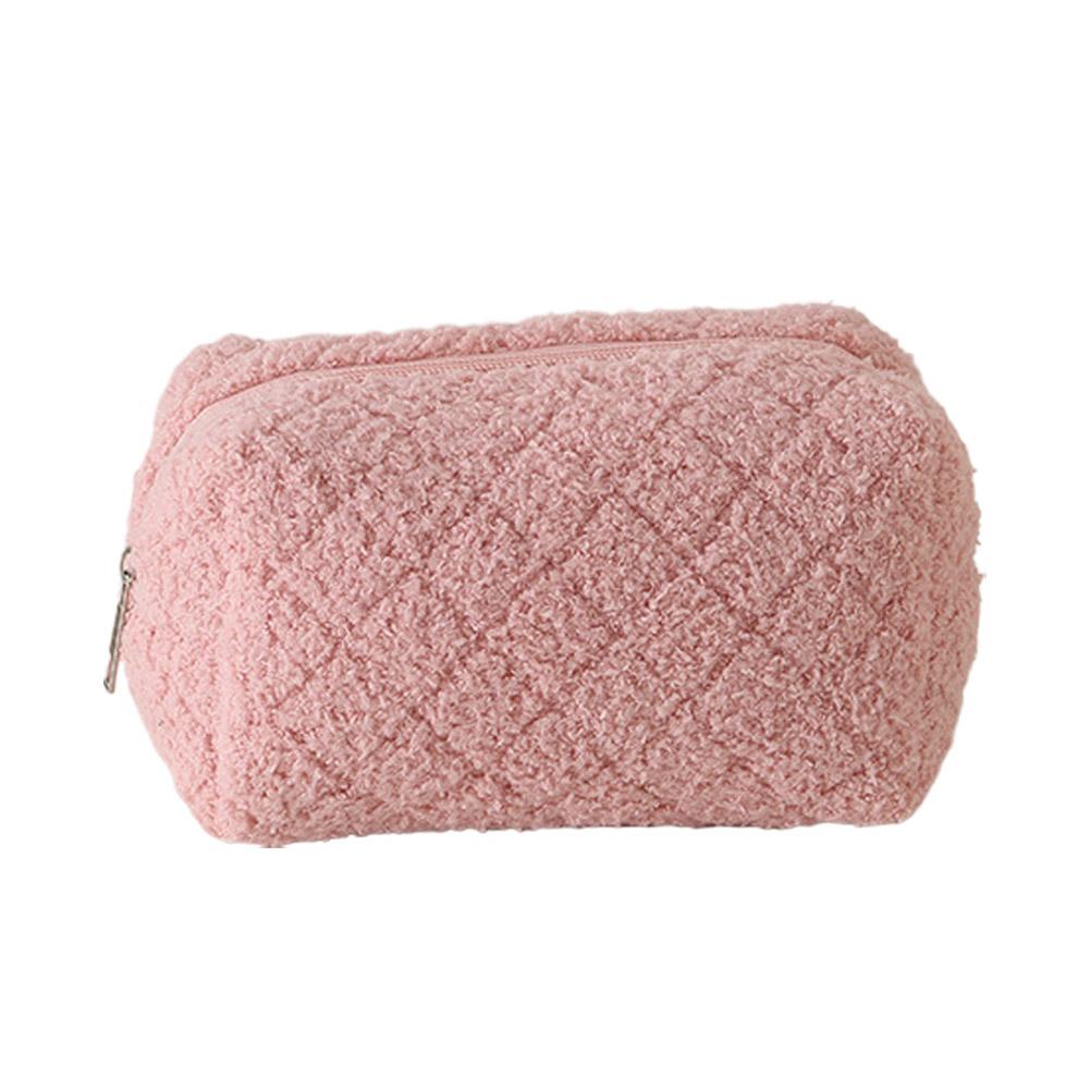 Cute Plush Cosmetic Bag Solid Color Simple Soft Large Capacity Makeup Storage Bag Daily Travel Cosmetic Bag