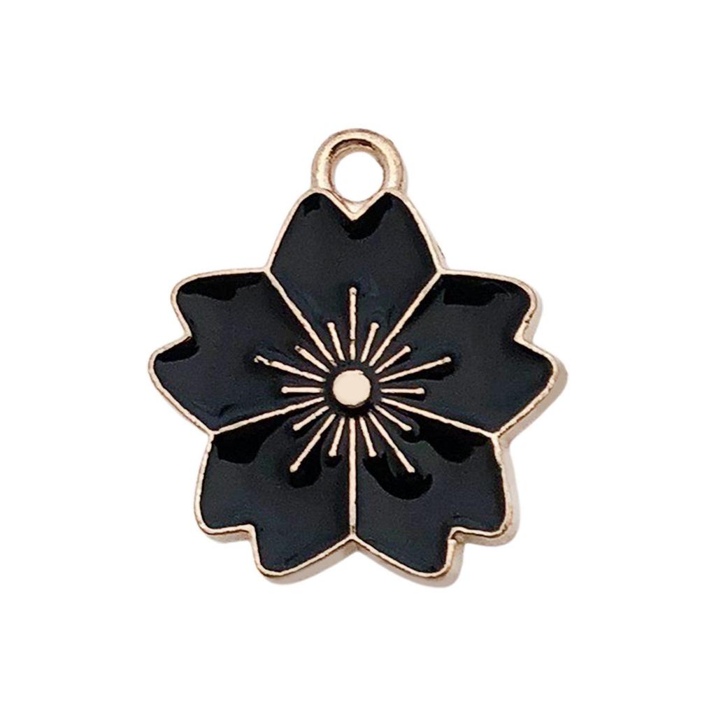 "Set of 30 Black Flower DIY Korean Jewelry: K-Gold Oil Drop Alloy Pendants for Earrings & Bracelets"