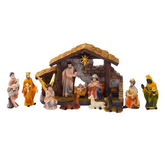 Nativity Scene Set Stable Resin Christmas Manger Figurines for Home Decor Holiday Tabletop Display