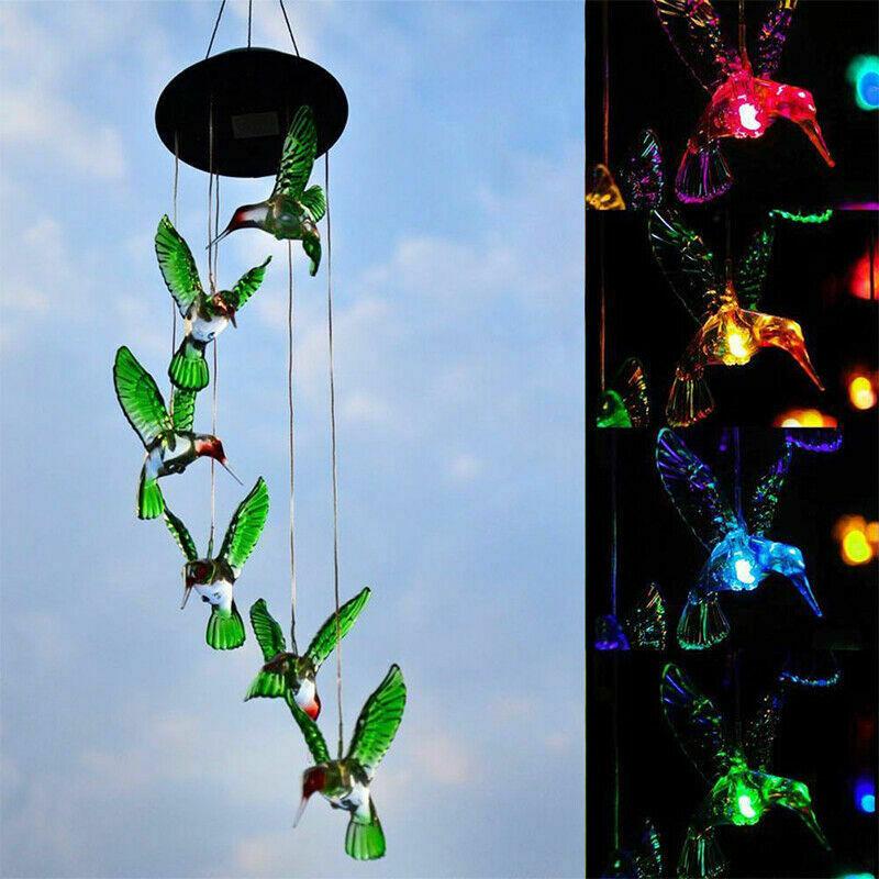 Led Hummingbird Colorchanging Solar Wind Chimes Yard Home Garden Lights Decor