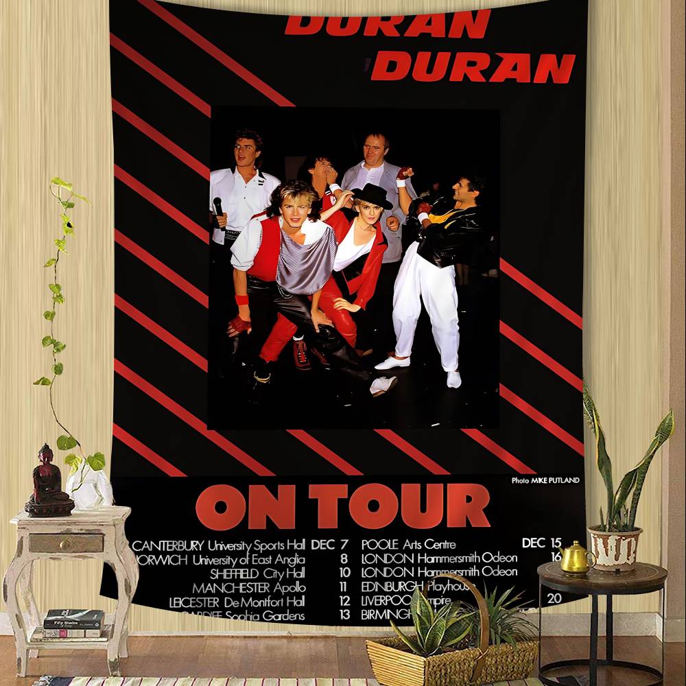 D-Duran Duran Music Band Anime Tapestry Hippie Flower Wall Carpets Dorm Decor Wall Hanging Home Decor