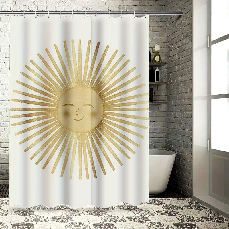 Golden Sun Design Waterproof Shower Curtain for Bathroom Decor, High-Quality Material and Perfect for Modern Bathrooms