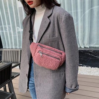 Plush Women'S Waist Bag Solid Color Belt Bags Shoulder Crossbody Chest Bag Brand Designer Female Fanny Pack Banana Hip Purse