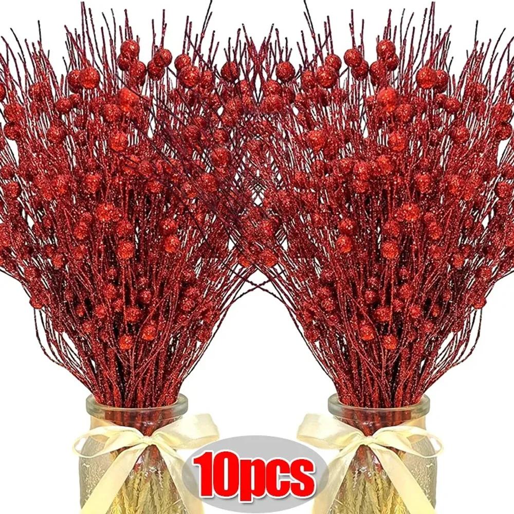 10/1 Stück Weihnachten Glitzer Beerenstiel Künstliche Gold Silber Glitzernde Zweige Weihnachtsbaum Kranz Ornamente Party Dekorationszubehör