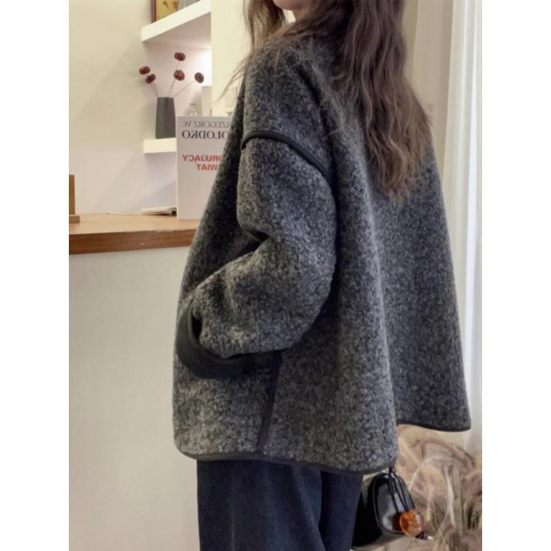 Grauer Pelz Integrierte Jacke Damen Herbst und Winter Übergröße Verdicktes Thermisches Oberteil