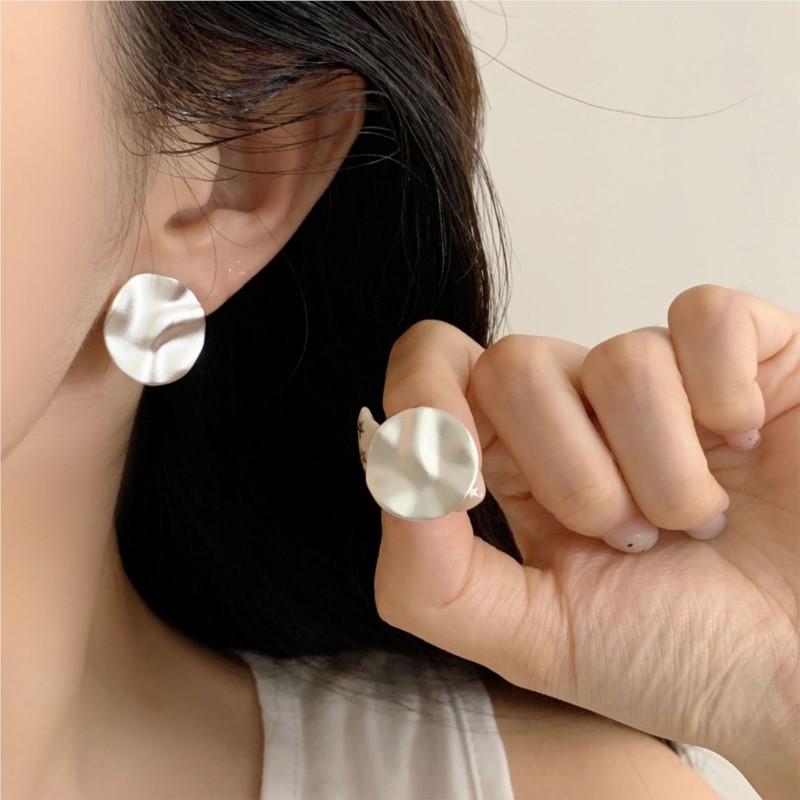 VENTFILLE925 Sterling Silver Studs Earrings For Women Round Matte Minimalist Ins Trend Office Jewelry Party Gift Dropshipping