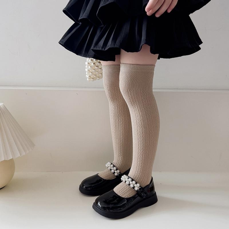 Stylish Children's Knee High Socks Soft and Breathable Above Knee Stockings Solid Non Slip Thickened Bottom Warm Socks