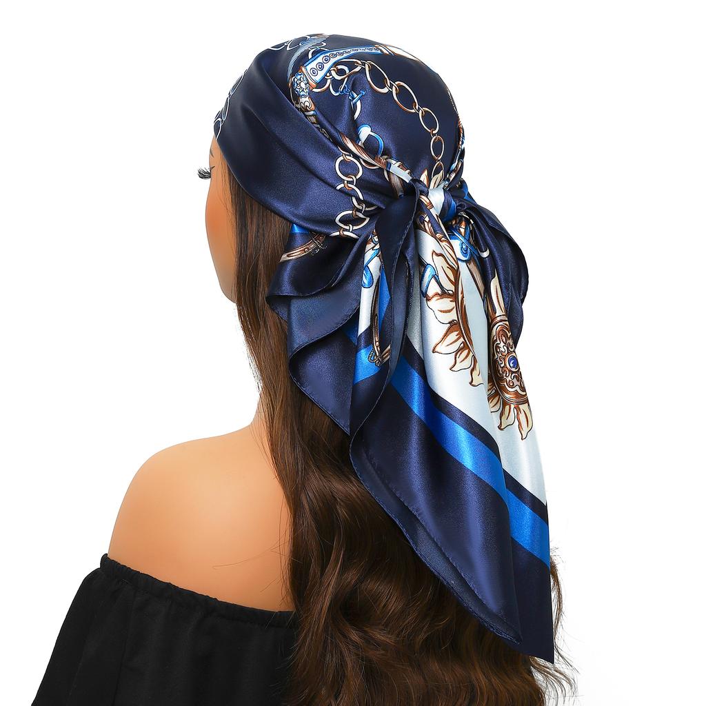 90*90cm Silk Scarf Scarftop Headwraps For Woman Fashion Four Seasons Hair Accessories Hijab Foulard Bandana Femme Headscarf