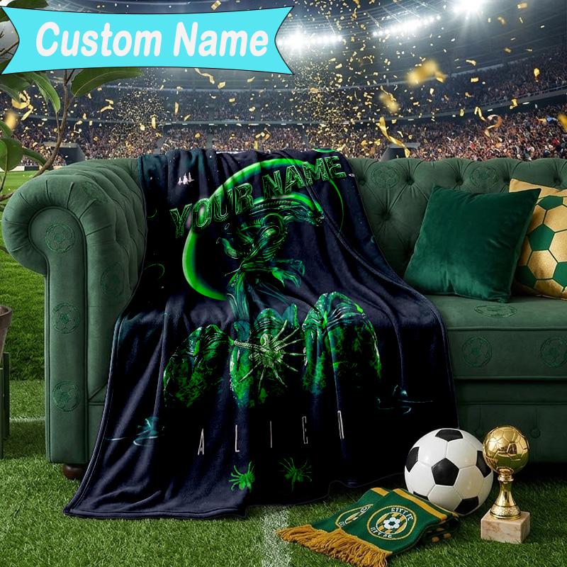 Custom Name Blanket Alien Ornate Frame Blanket Bedding Blanket for Travel, Camping, Living Rooms, Offices, Sofas, Fan Christmas gift