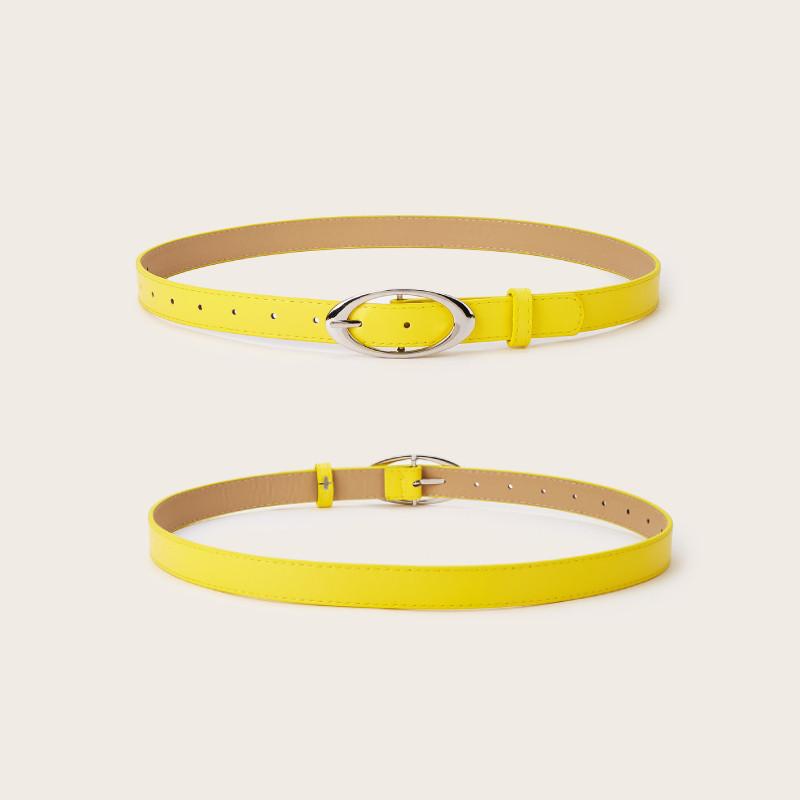 Simple Solid Color Oval Metal Buckle Decoration Women Casual Belt For Daily