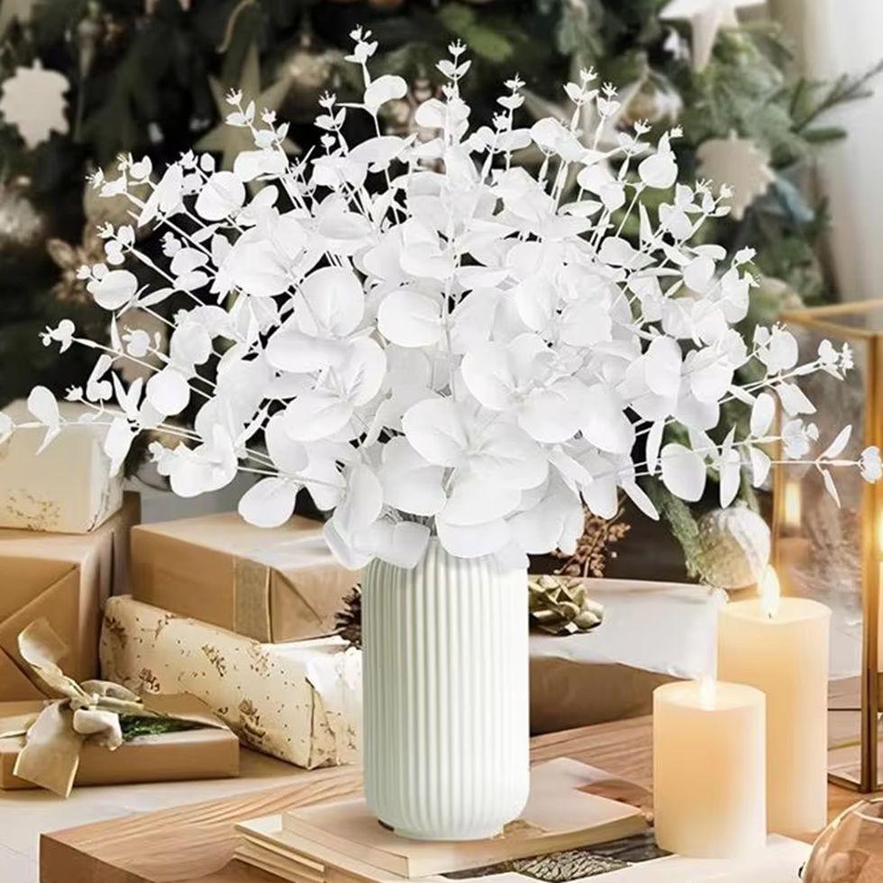 1/3pcs Artificial Plants White Eucalyptus Leaf Home Vase Christmas Outdoor Garden Bonsai UV Protection Wedding Wreath Gift Box