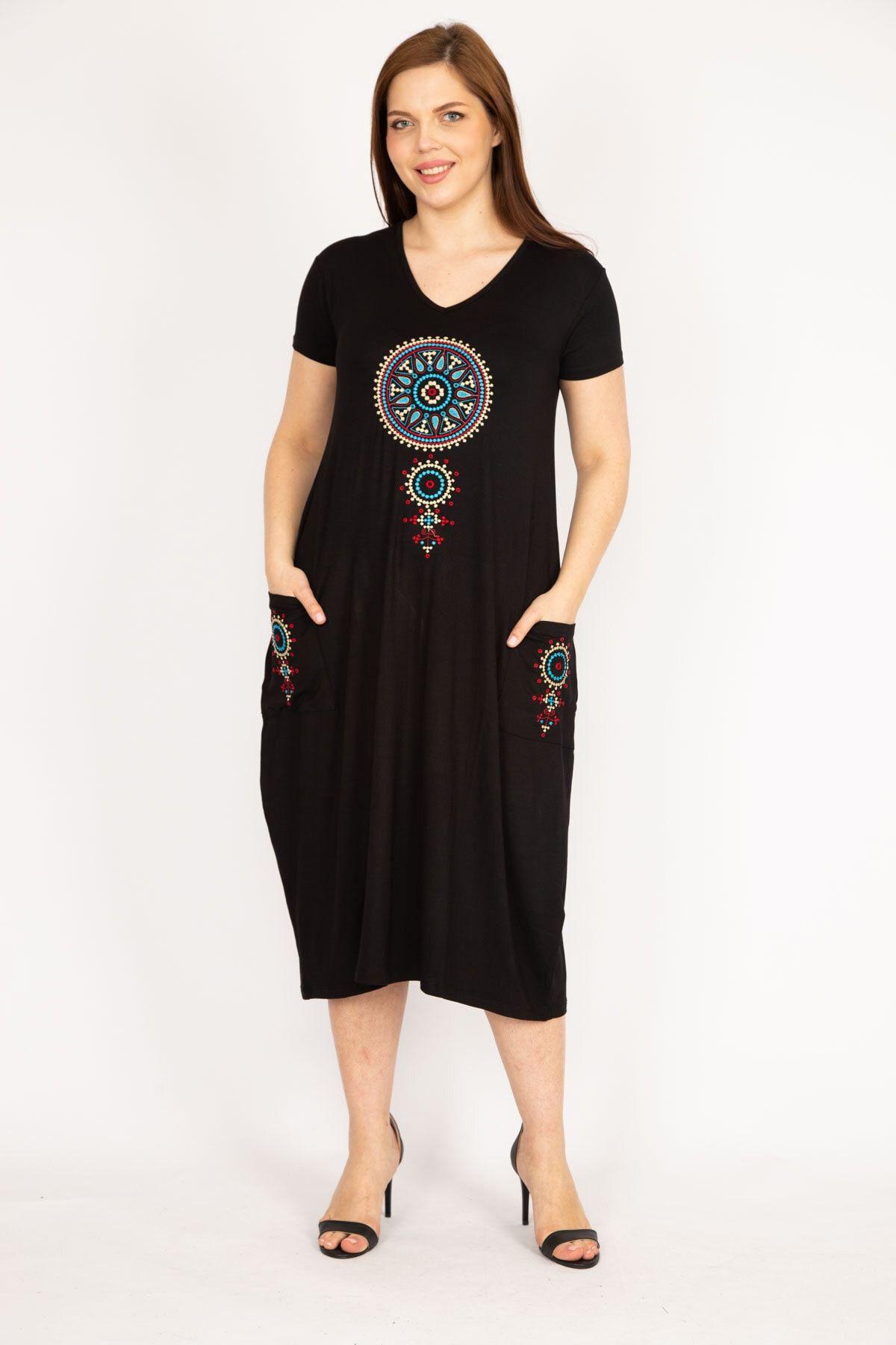 

Женское платье большого размера Черное платье больших размеров с вышивкой 3XL