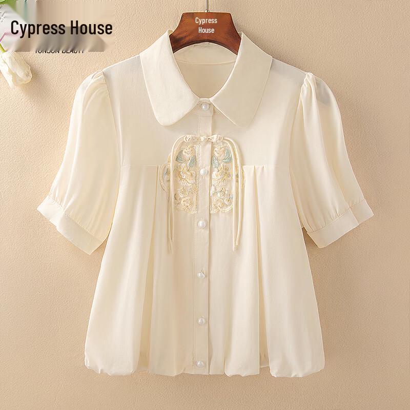Sibaishi Women s New Chinese Style Embroidered Short-Sleeve Shirt S