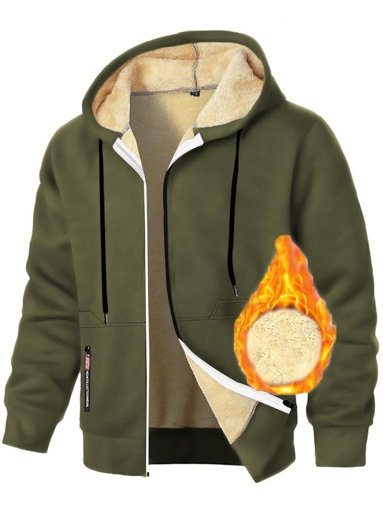Men's Fleece-Lined Zip-Up Knitted Cardigan - Thickened for Autumn/Winter