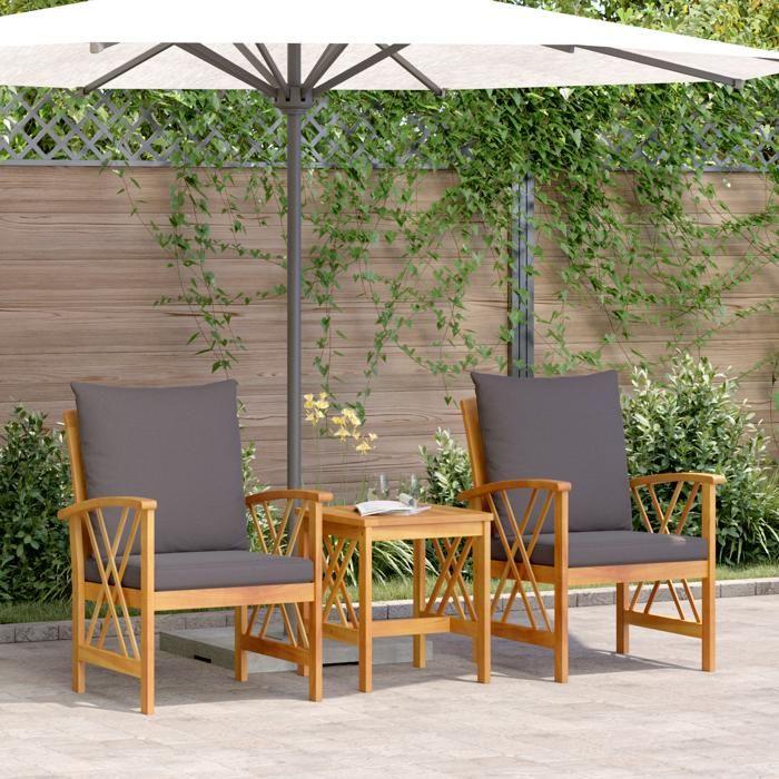 Ensemble de jardin 3 pièces vidaXL avec coussins en bois d'acacia massif 4106450