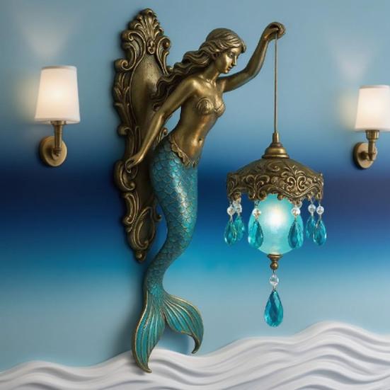 Vintage Mermaid Wall Lamp Artistic Home Office Living Room Bedroom Virgin Mary Resin Statue