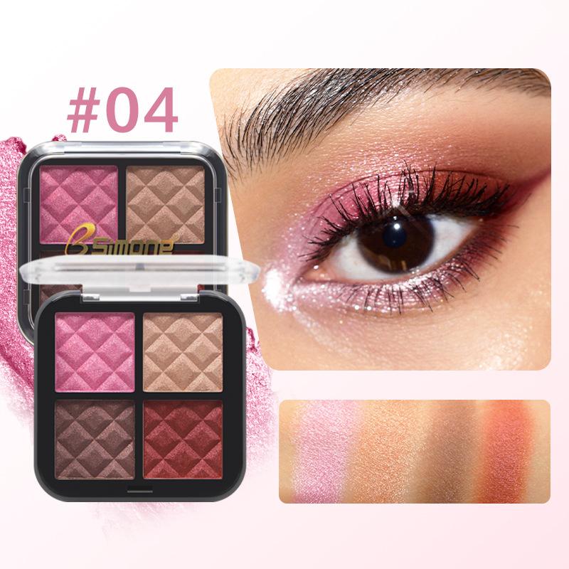 

BSIMONE 4-Color Shimmer Eyeshadow Palette Stereo Bright Soft Light Student Style Pearlescent 4