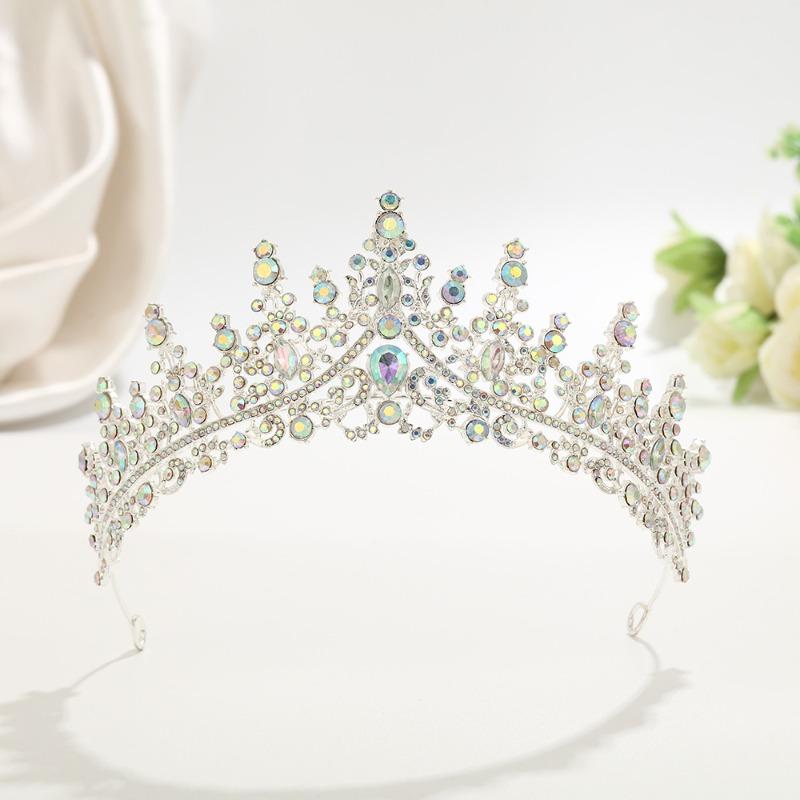 Baroque red diamond bridal crown, golden rhinestone crown, wedding toast dress headgear