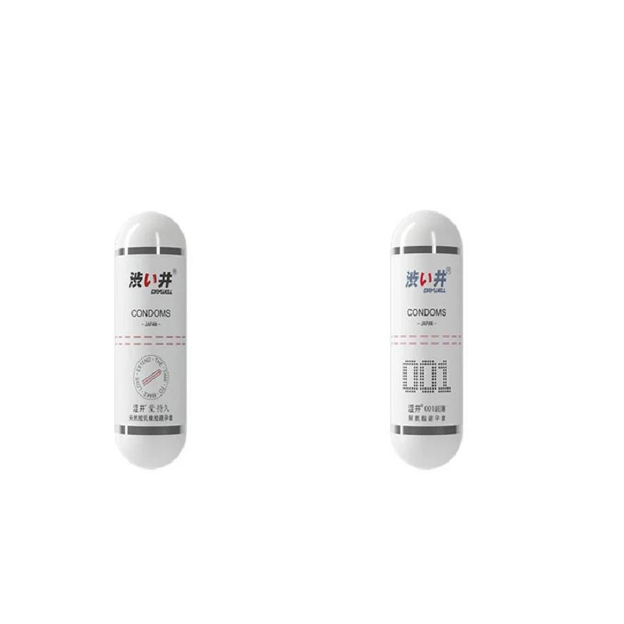 DRY WEL Capsule Condom 7PCS Ejaculation Delay Sex Products 001 Ultra-Thin Polyurethane Ultra-Sensitive Non-Latex Condoms for Men