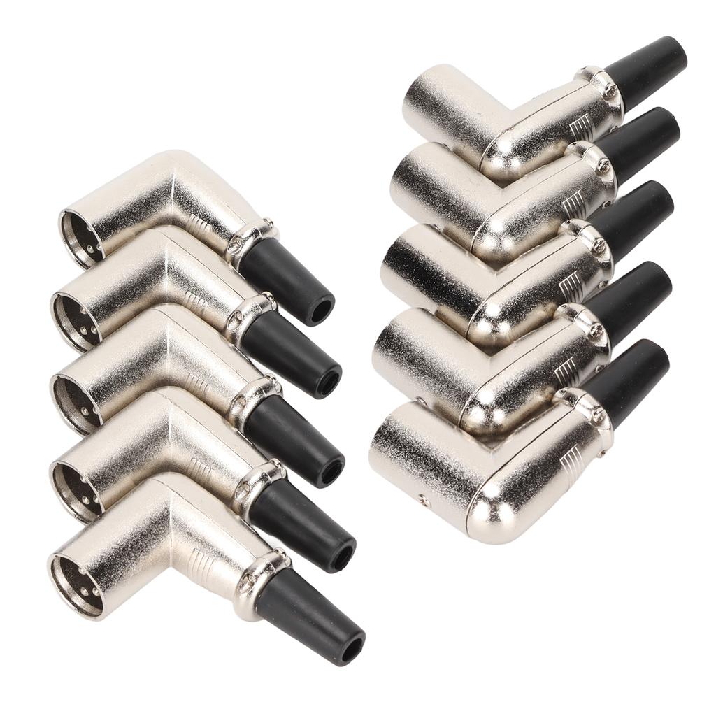 XLR Male Connector Elbow 3 Pin Welding Stable Signal Metal XLR Plugs for DIY Microphone Cable 10pcs
