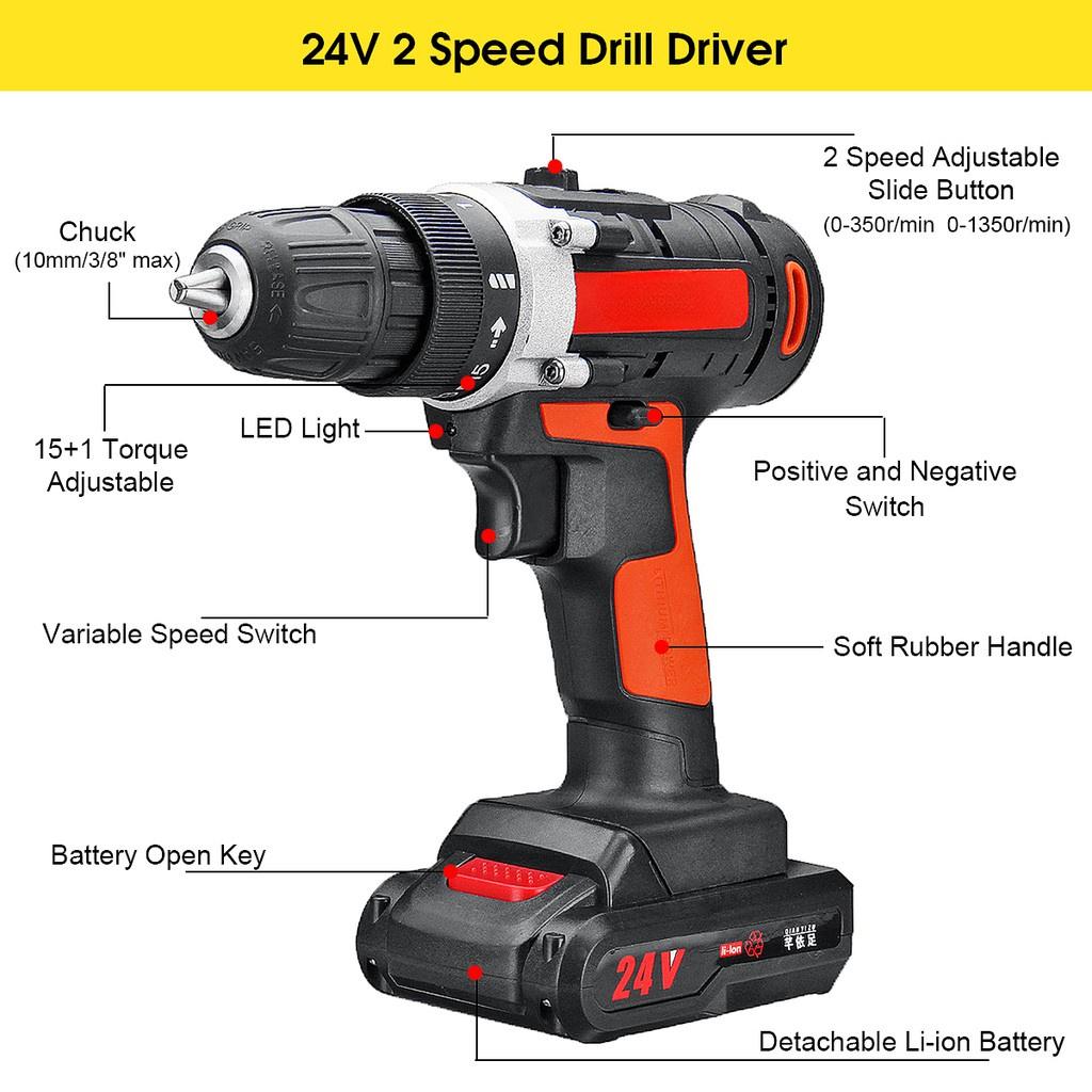 12V/24V Brushless Cordless Screwdriver Rechargeable Drill Power Tool Multi-function Electric Drill