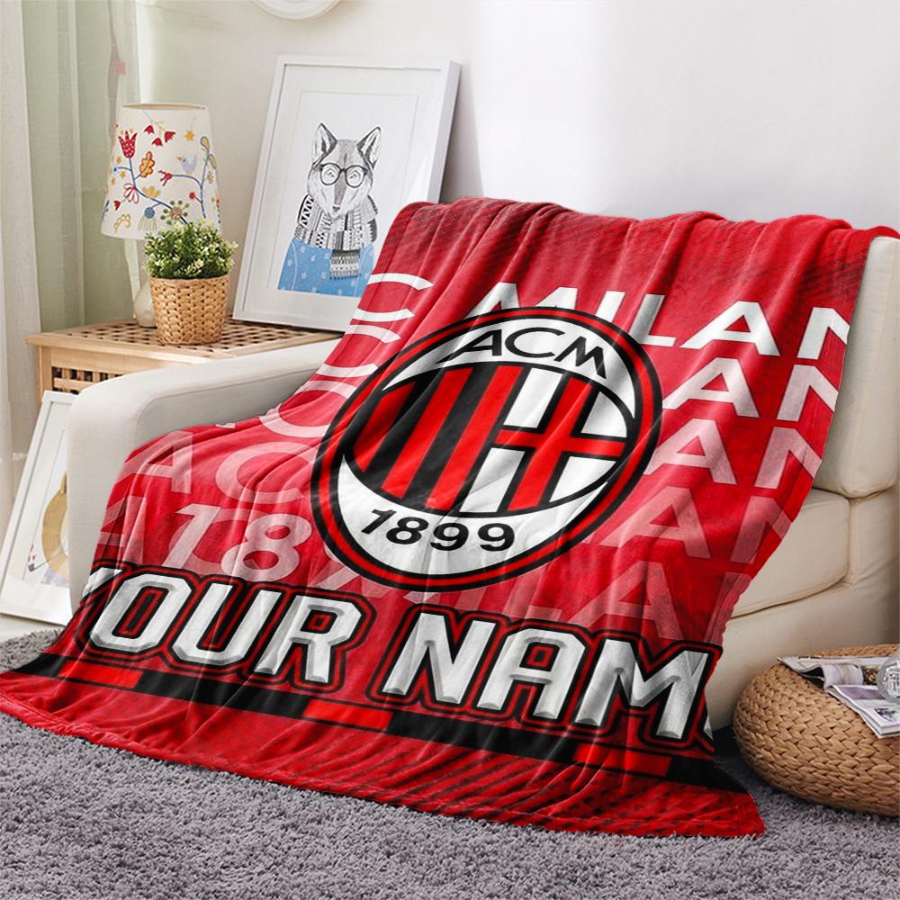 1PC Custom Name Ac Milan Patterned Flannel Blanket Suitable For All Seasons for Home Decor Warmth and Comfort Gifts Holiday Present