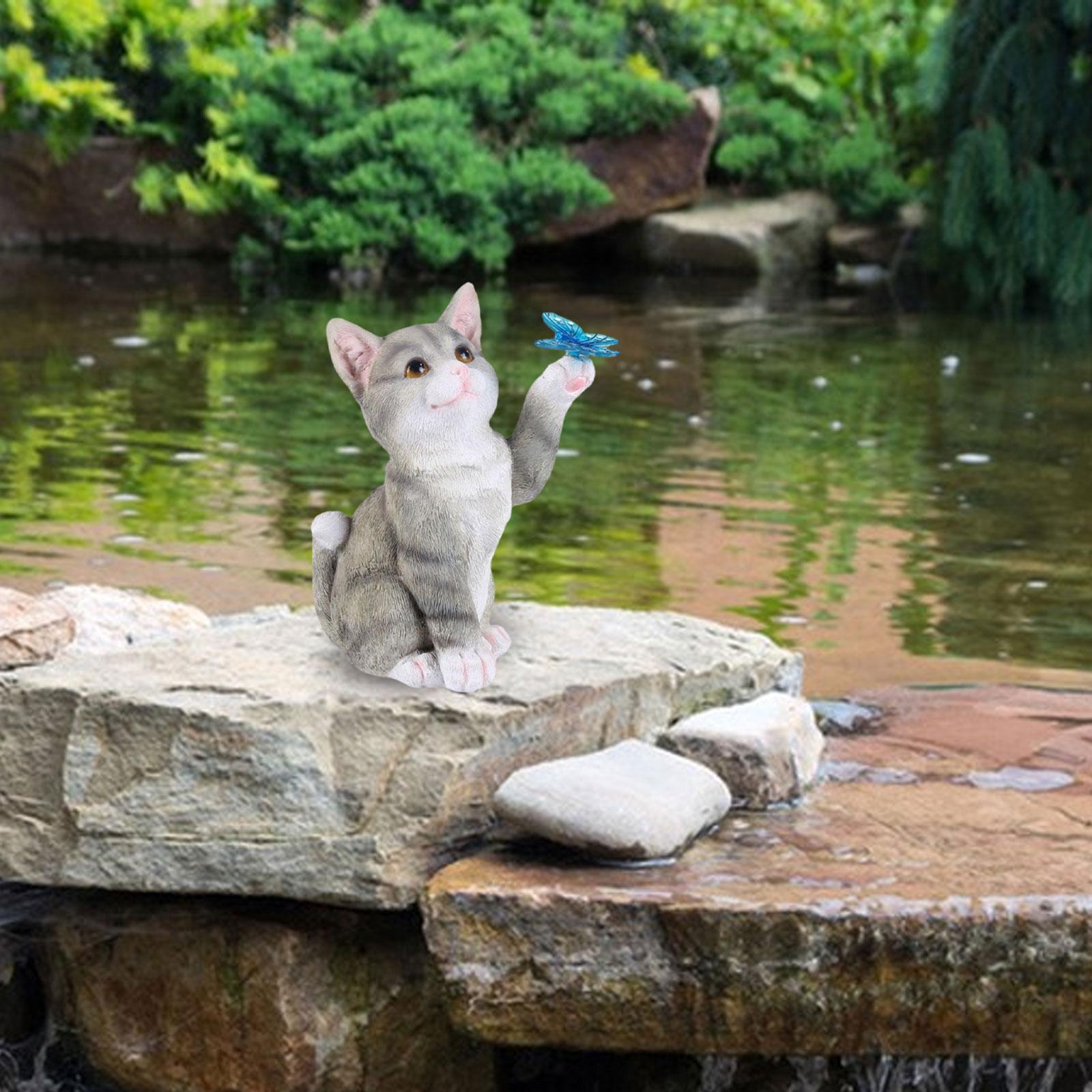 

Garden Cat Statue with Solar Light Outdoor Statues for Patio сірий колір