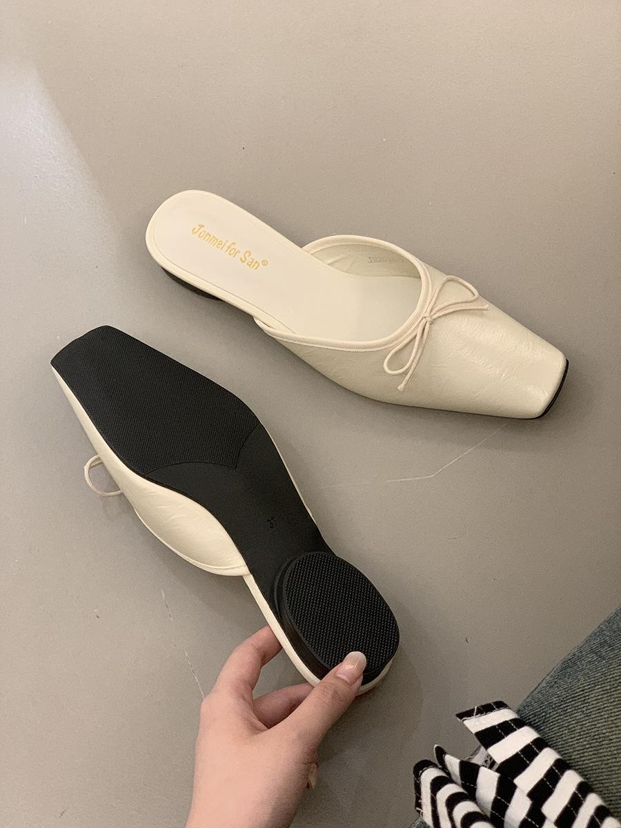 

Coarse heel bow bag head half slippers women s outer wear summer new French evening breeze pedal muller shoes sandals 35