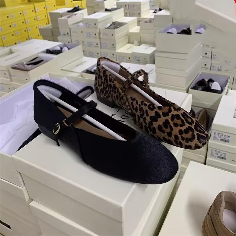Fashion Mary Jane Shoes Female High Quality Leather Buckle Ballet Shoes for Women Square Toe Flat Cowhide Ladies Single Shoes 2025