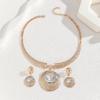 Fashion Necklace Earrings for Women Ladies Gold Zinc Alloy Inlaid with White Rhinestones Jewelry