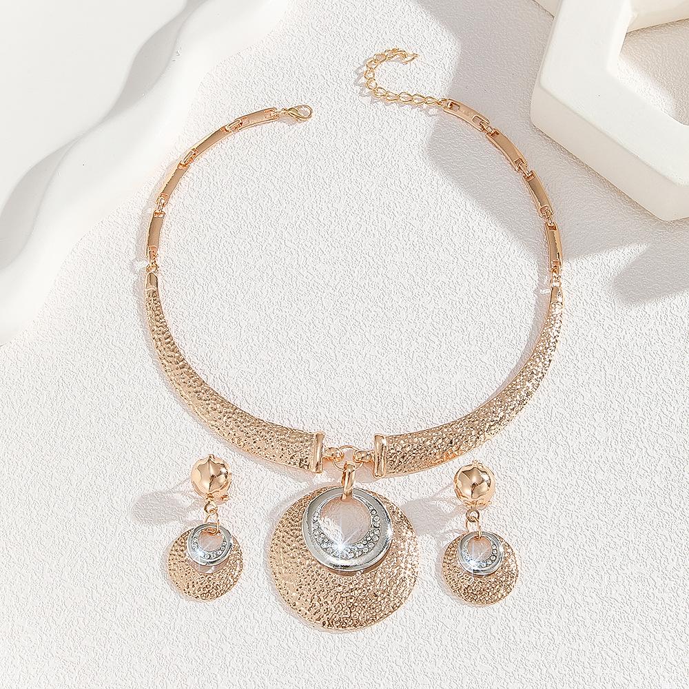 Fashion Necklace Earrings for Women Ladies Gold Zinc Alloy Inlaid with White Rhinestones Jewelry