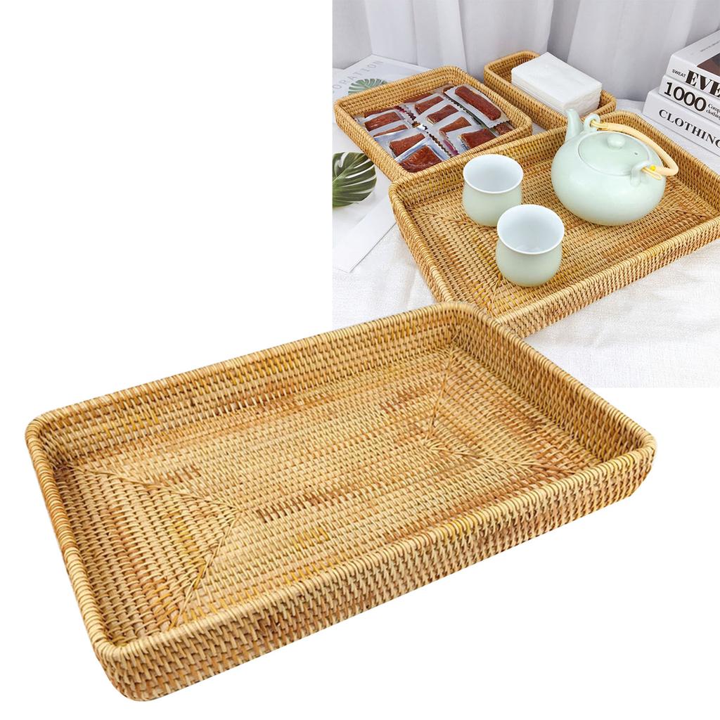 Rattan Tray Tabletop Organization Hand Woven Snack Storage Basket Multifunctional Serving Tray L