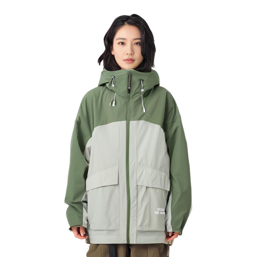 Anta X National Geographic Outdoor Series Color Block Zip-Up Hooded Lightweight Jacket Women jackets Mineral-Green Jade-Gray 162436606-2