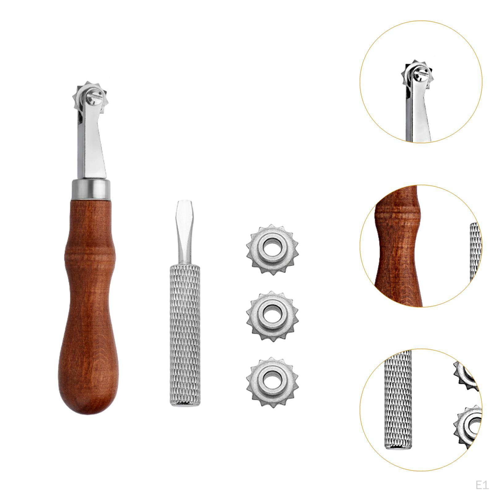 Leder-Nährad Set Mit 4 Abstandsrädern (3–5 Mm) – Inkl. Holzgriff & Schraubendreher Für Lederhandwerk