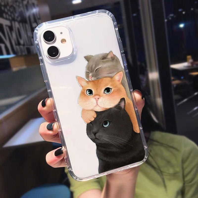 Funny Cartoon Cat Phone Case For iPhone 15 11 12 Pro Max 13 XR XS X 8 7 SE 14Plus Cute Animal Pattern Clear Soft TPU Cover Shell