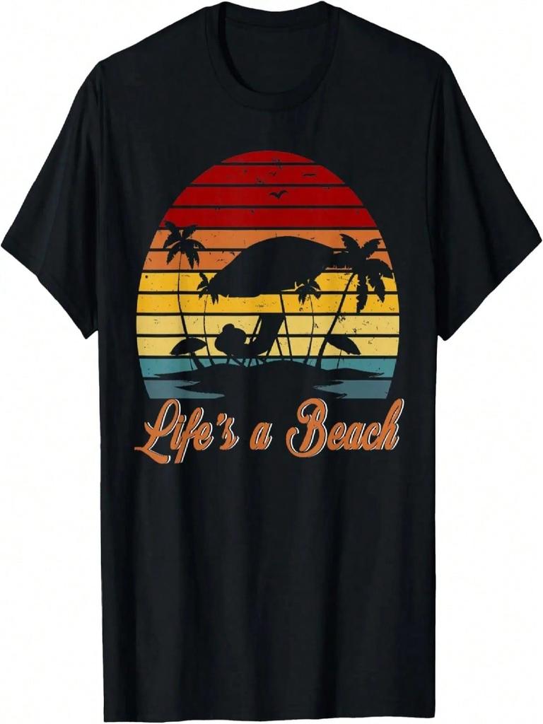 Life's A Beach Funny Retro Palm Tree Vacation Summer Gifts T-Shirt