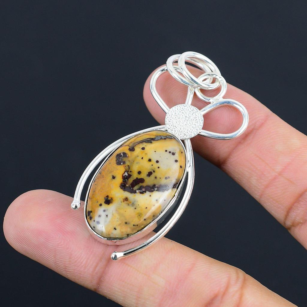 Friendship Day Sale Sterling Silver Oval Natural Coffee Bean Jasper Wife Pendant