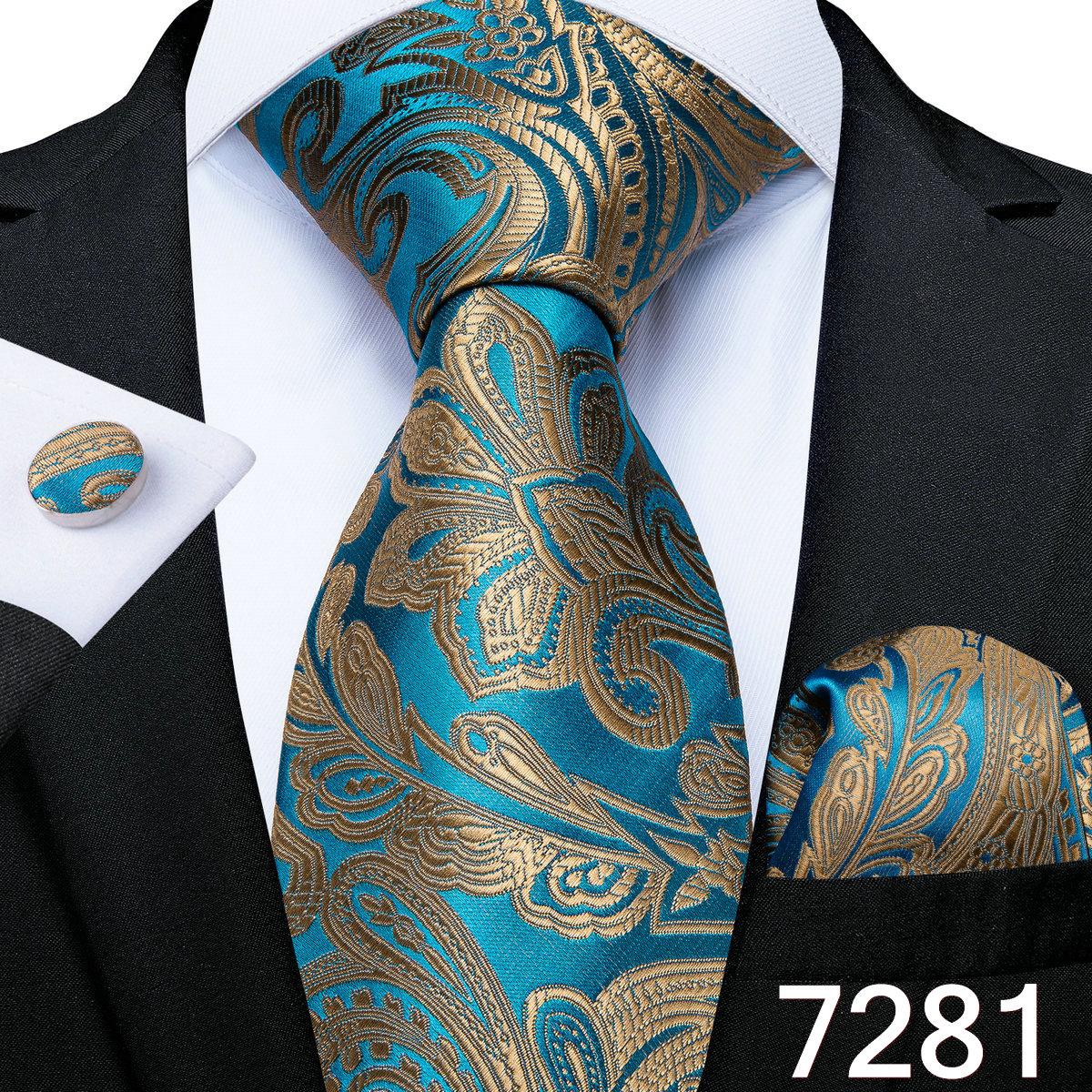 

Мужской деловой набор : шёлковый галстук в клетку и запонки N-7281