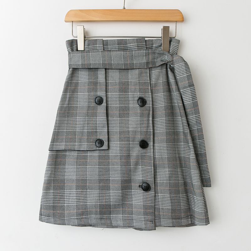 

Spring & Fall Export K-style New Arrival Easiest for Match Casual Youth Popularity Work Clothing Gingham Half Skirt Different gray beige yellow fine M
