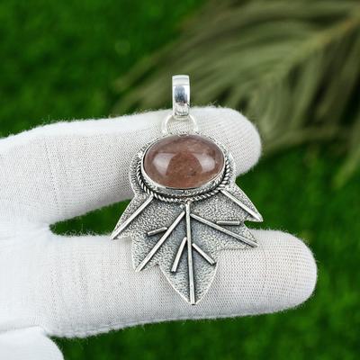 Wedding Gift For Her 925 Silver Natural Strawberry Quartz Gemstone Pendant
