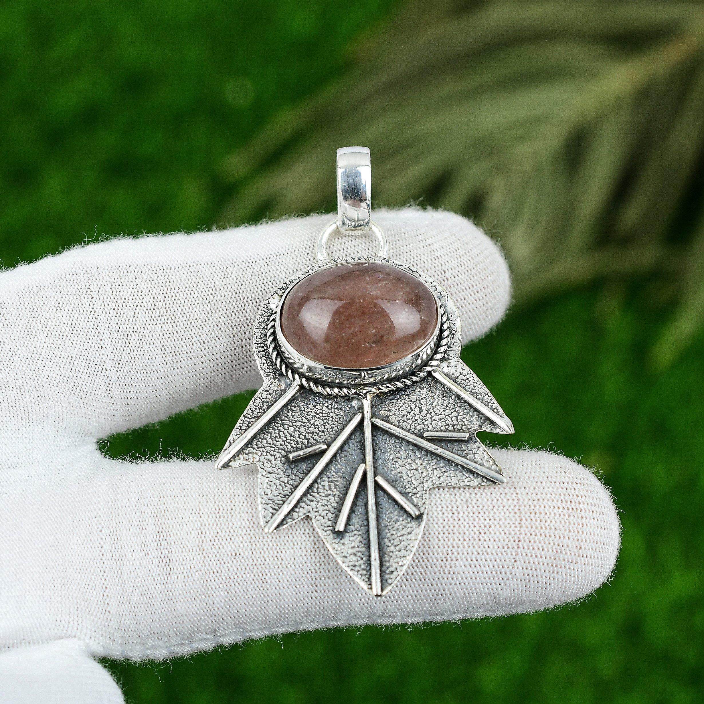 Wedding Gift For Her 925 Silver Natural Strawberry Quartz Gemstone Pendant