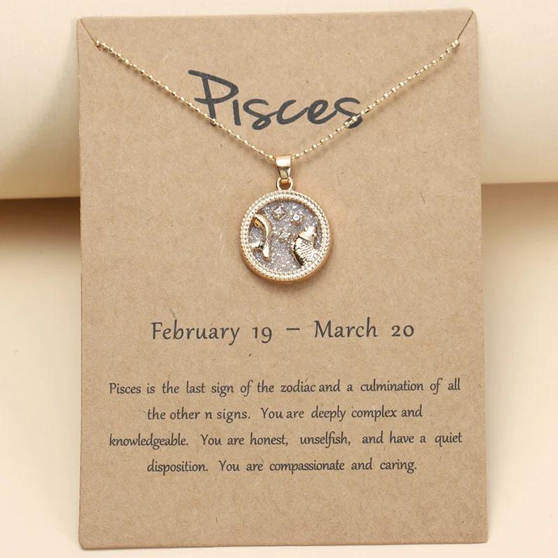 

Дневной и Ночной Кулон Знака Зодиака для Женщин, 12 Созвездий, Цепочка-Чокер с Подвесками-Бусинами, Женские Украшения на День Рождения, Картонная Открытка