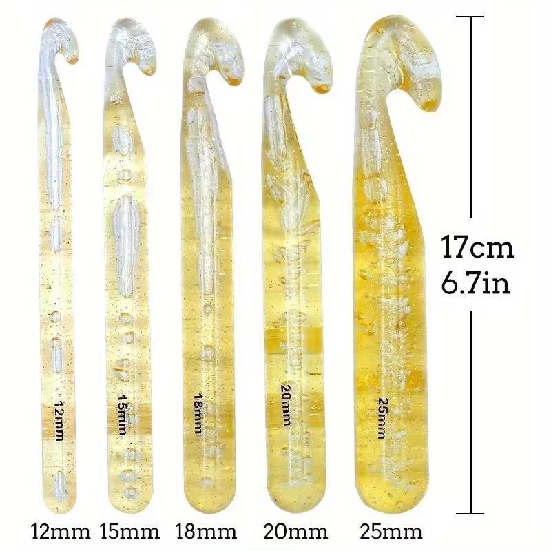 1Set 5Pcs 12/15/18/20/25 Mm Transparent Crystal Crochet Hooks Set Weave Sewing Tools Embroidery Needles Big Knitting Needles