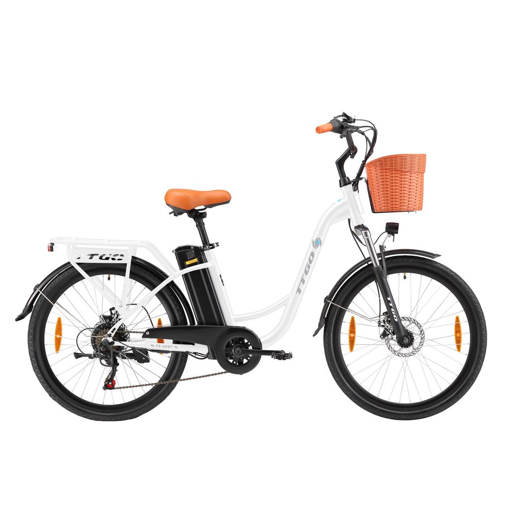 TTGO YY-26ST Black/white 250W motor+36V14.5AH Detachable Battery, 26 * 1.75 Inch Tires Ximano 6-speed 25KM/H Urban Road Electric Bicycle