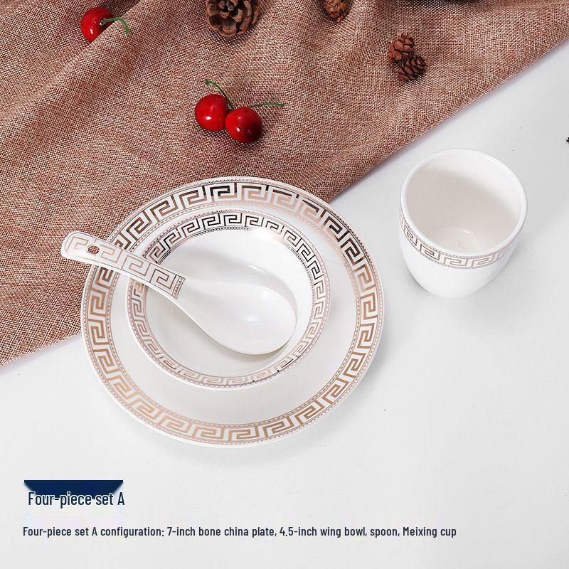 Luxury Ceramic Dinnerware Set: Plates, Bowls, Spoons & Cups for Restaurants & Clubs