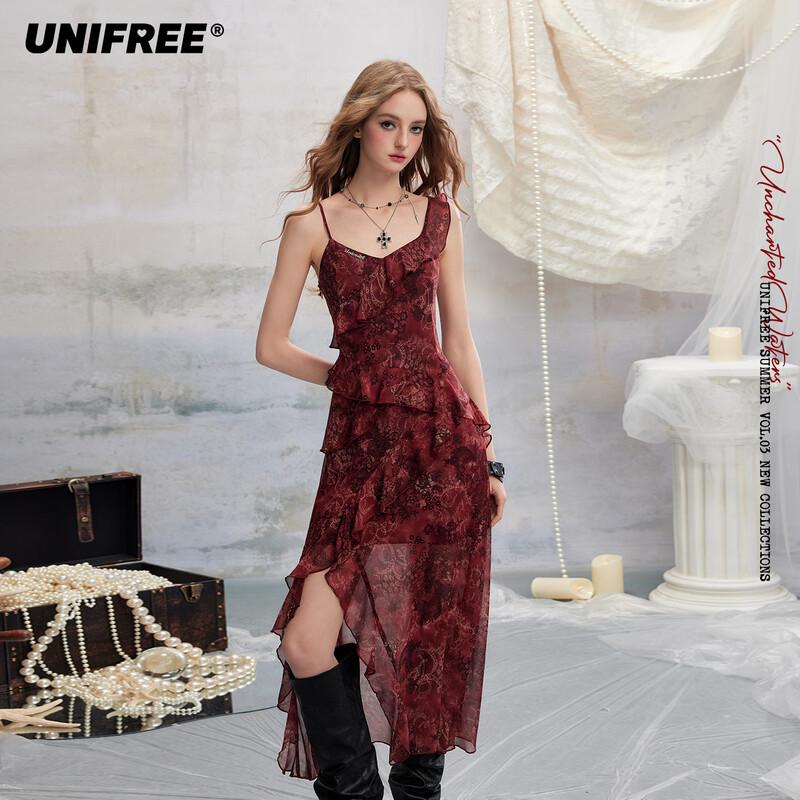 UNIFREE Sexy Lace Leopard Print Strappy Maxi Dress M